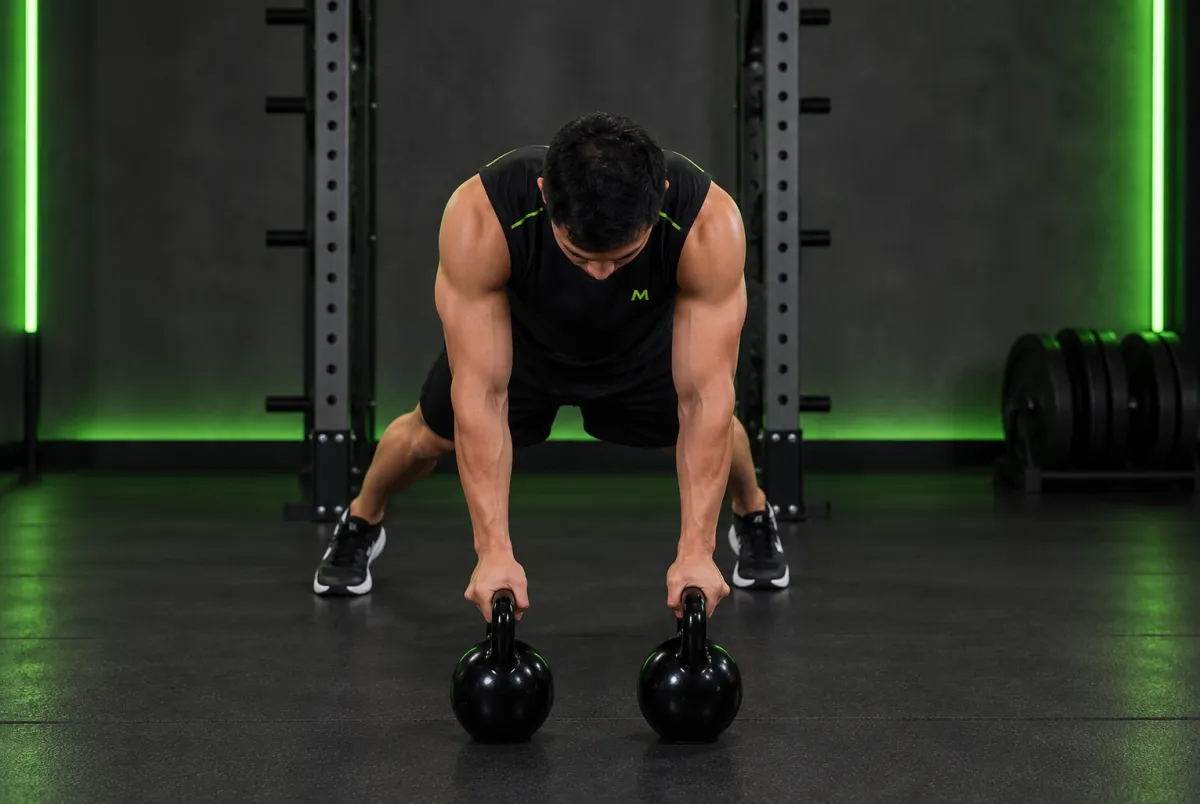 Renegade row luân phiên (kéo tạ ấm tư thế plank) (Bắt đầu)
