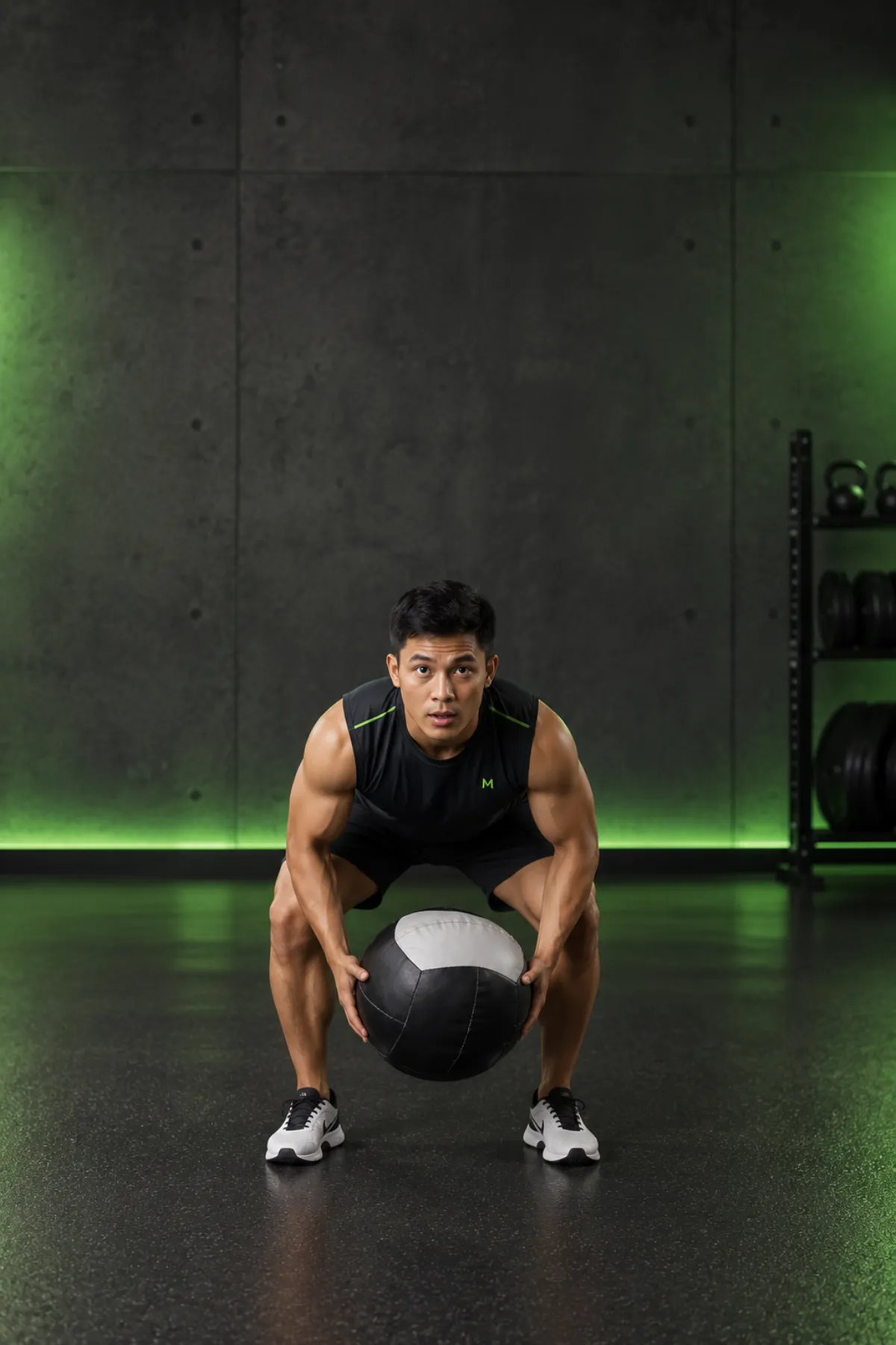 Ném bóng tạ ra sau (backward medicine ball throw) (Bắt đầu)