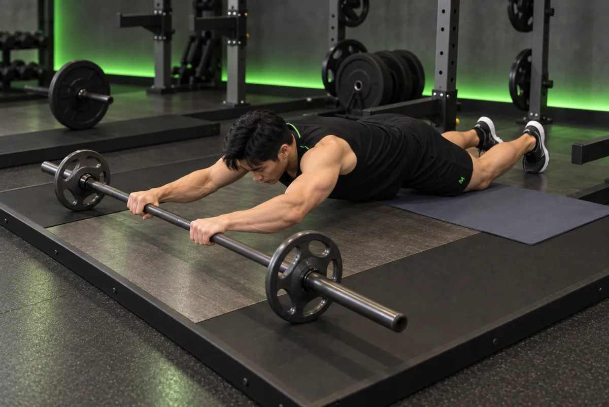 Barbell Ab Rollout - On Knees (End)