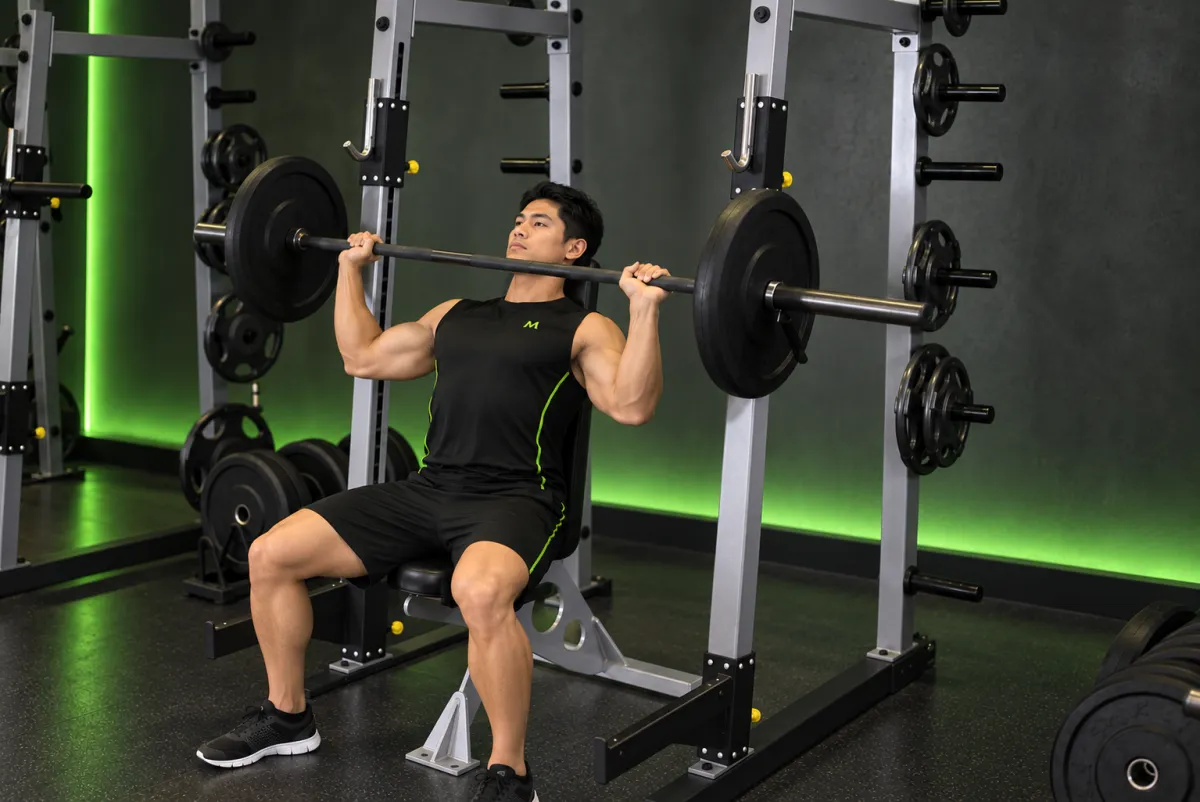 Đẩy vai với tạ đòn (shoulder press) (Kết thúc)