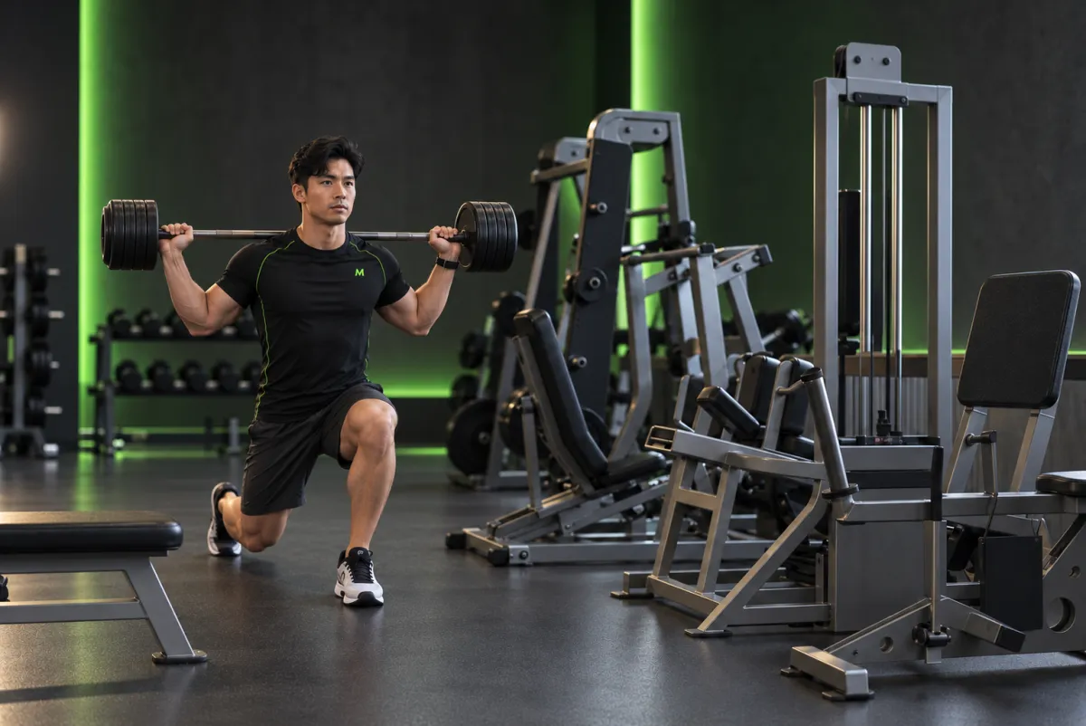 Barbell Walking Lunge (End)