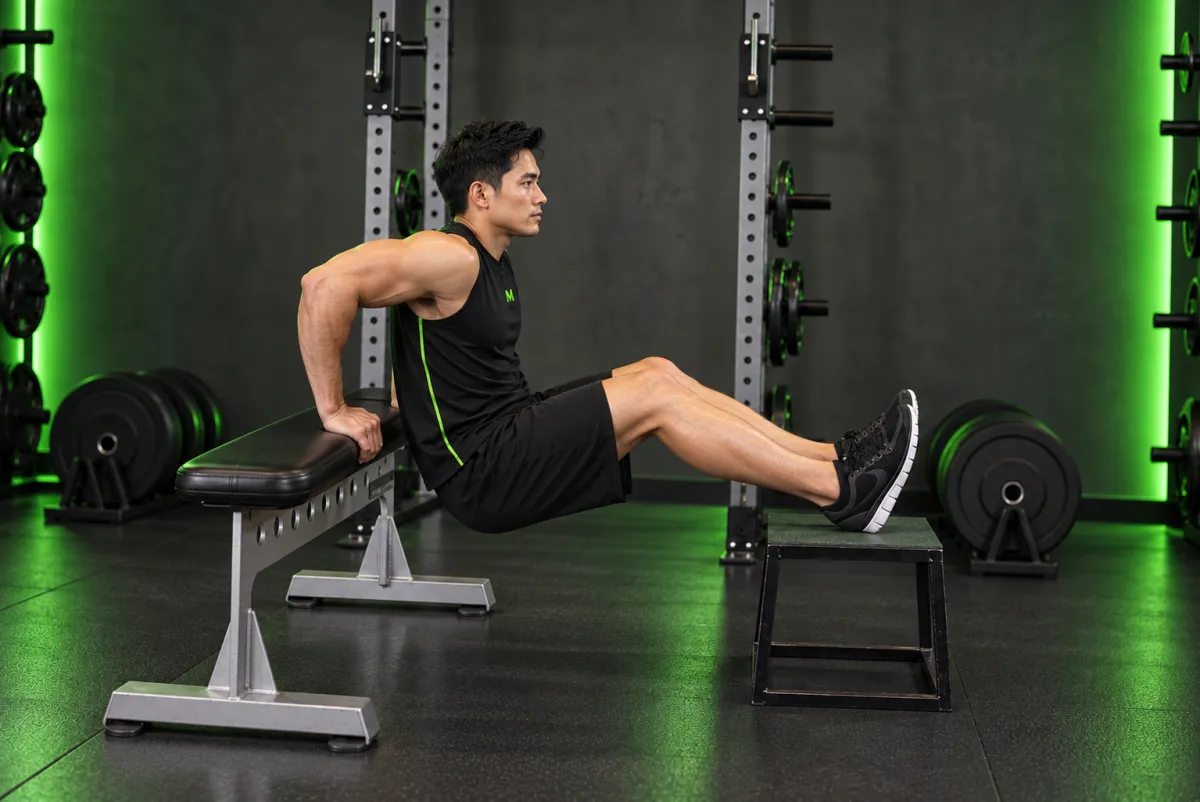 Chống đẩy sau lưng trên ghế (bench dips) (Kết thúc)
