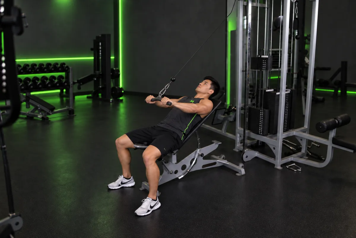 Kéo thẳng tay cáp trên ghế dốc (cable incline pushdown) (Kết thúc)