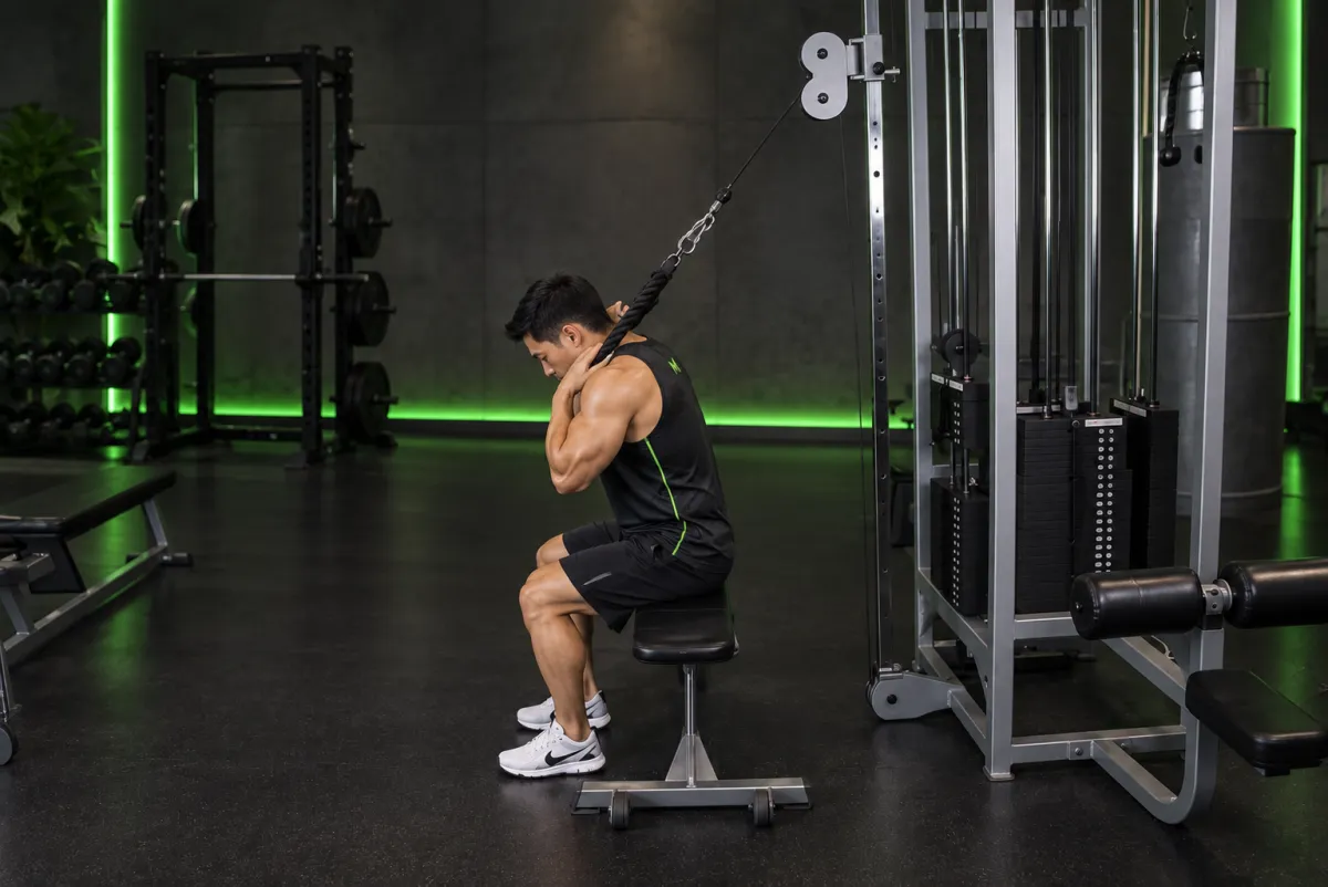 Gập bụng cáp ngồi (cable seated crunch) (Bắt đầu)
