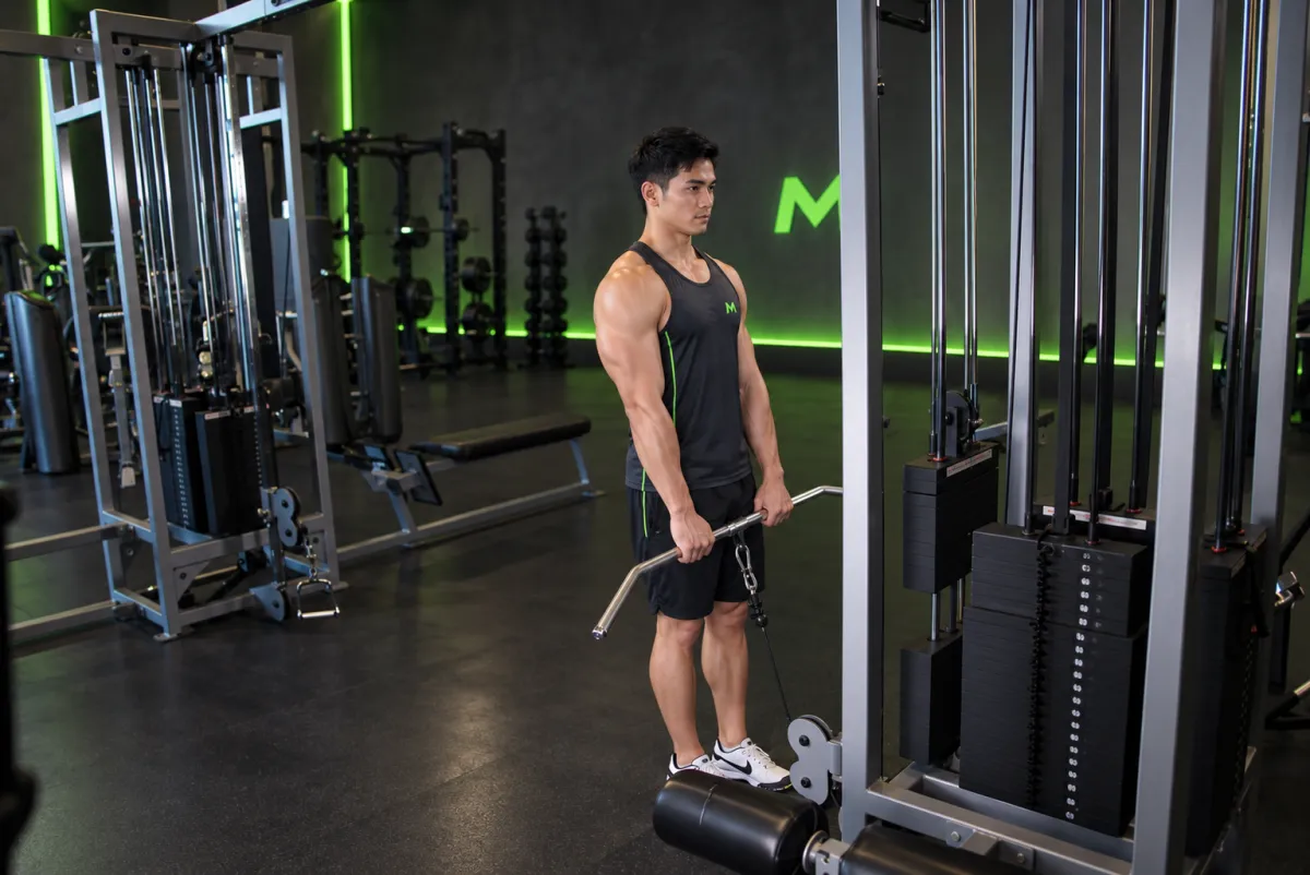 Nhún vai với cáp (cable shrug) (Bắt đầu)