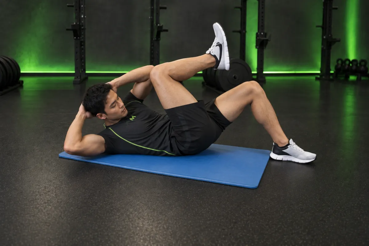 Gập bụng chéo người (cross-body crunch) (Kết thúc)
