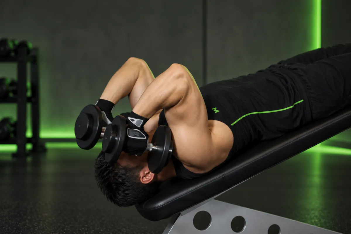 Duỗi tay sau tạ đơn dốc xuống (Kết thúc)