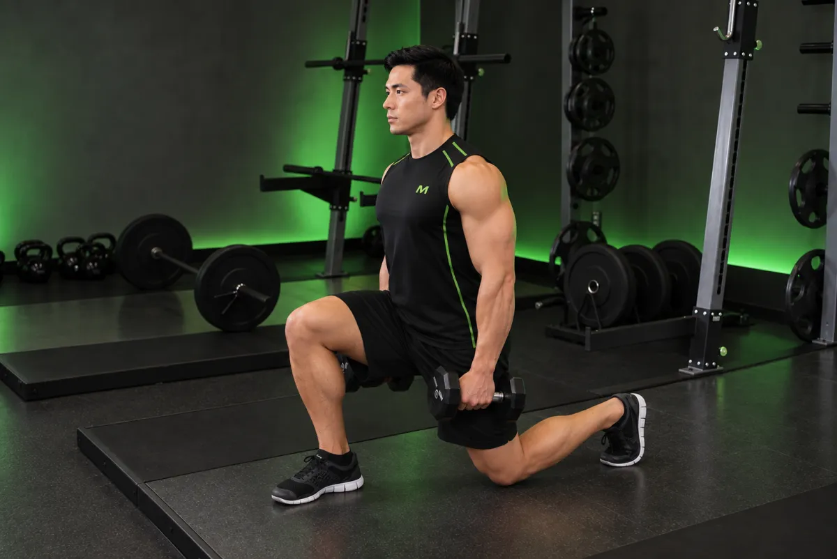 Lunge với tạ đơn (dumbbell lunge) (Kết thúc)