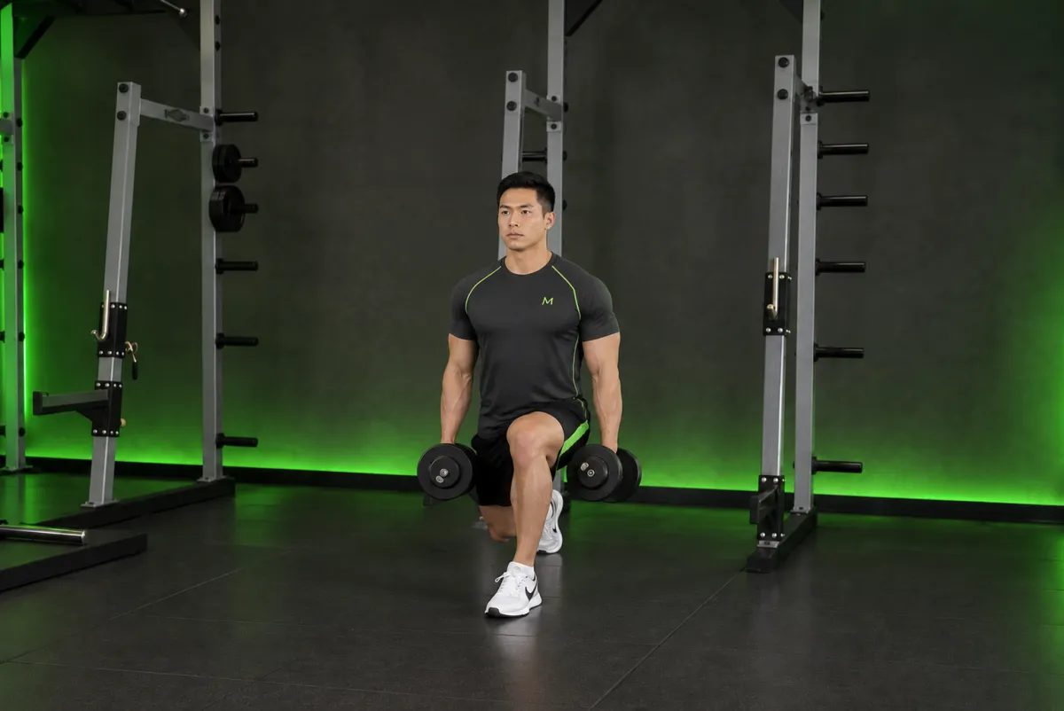 Lunge lùi với tạ đơn (dumbbell rear lunge) (Kết thúc)