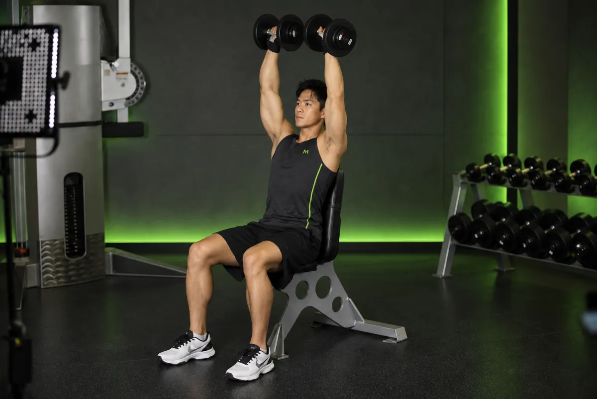 Đẩy vai với tạ đơn (dumbbell shoulder press) (Kết thúc)