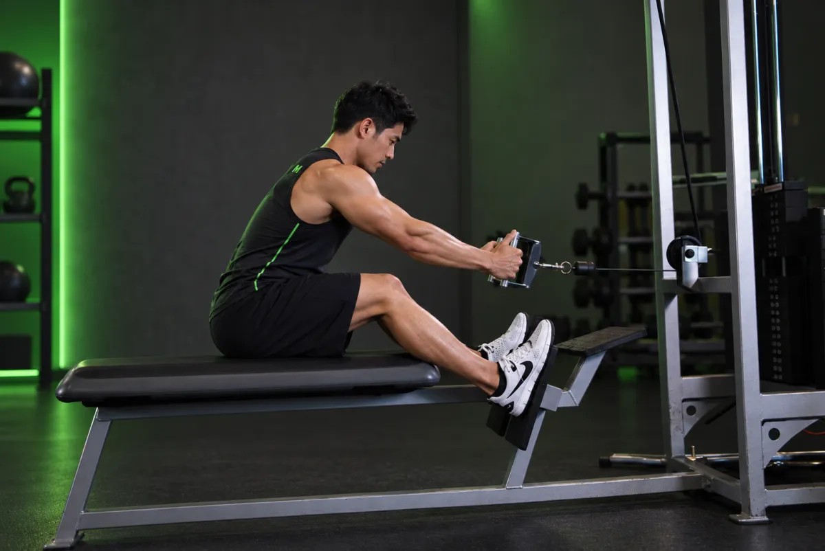 Kéo cáp ngồi nâng cao (elevated cable row) (Bắt đầu)