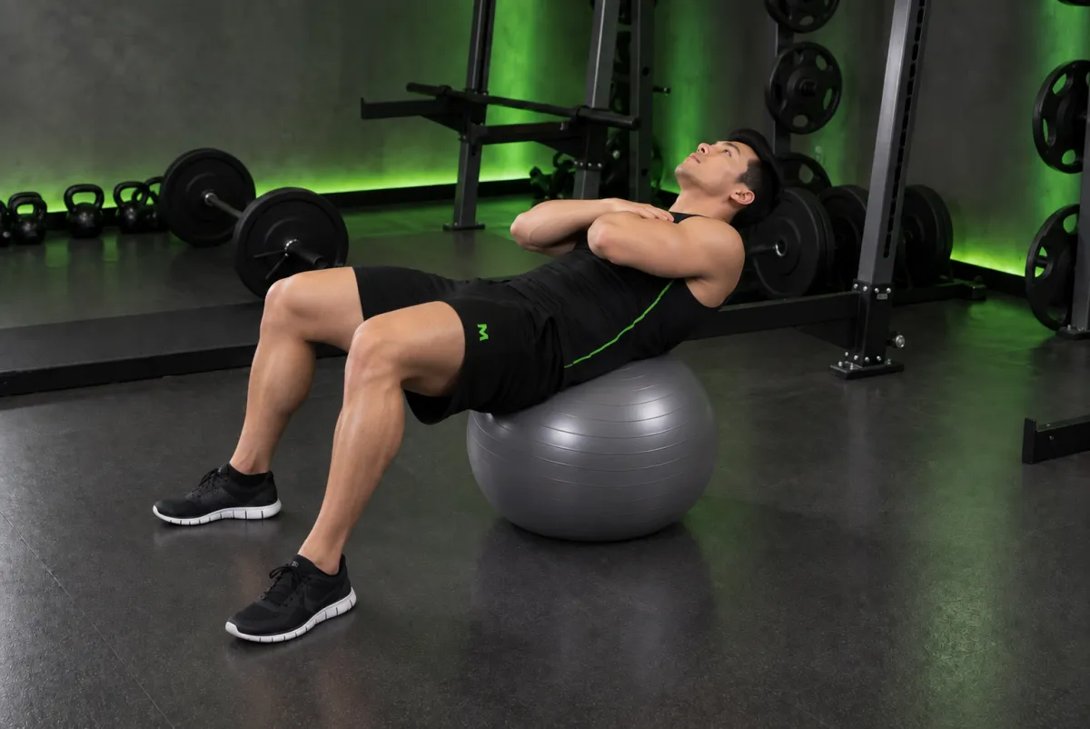 Gập bụng trên bóng tập (exercise ball crunch) (Kết thúc)