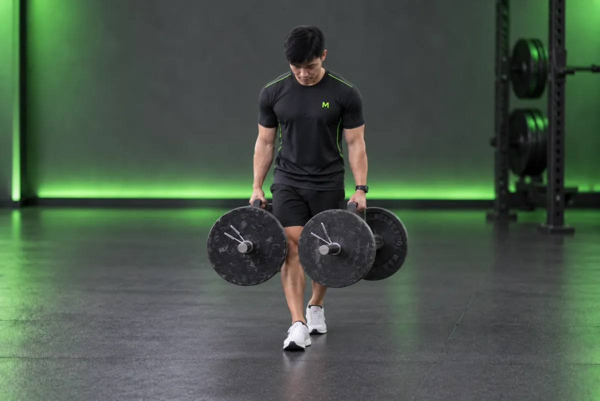 Đi bộ xách tạ (farmer's walk) (Kết thúc)