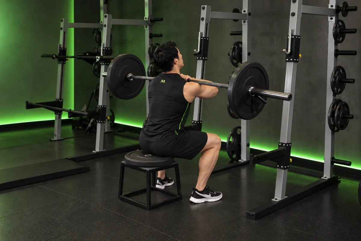 Front Barbell Squat To A Bench (End)
