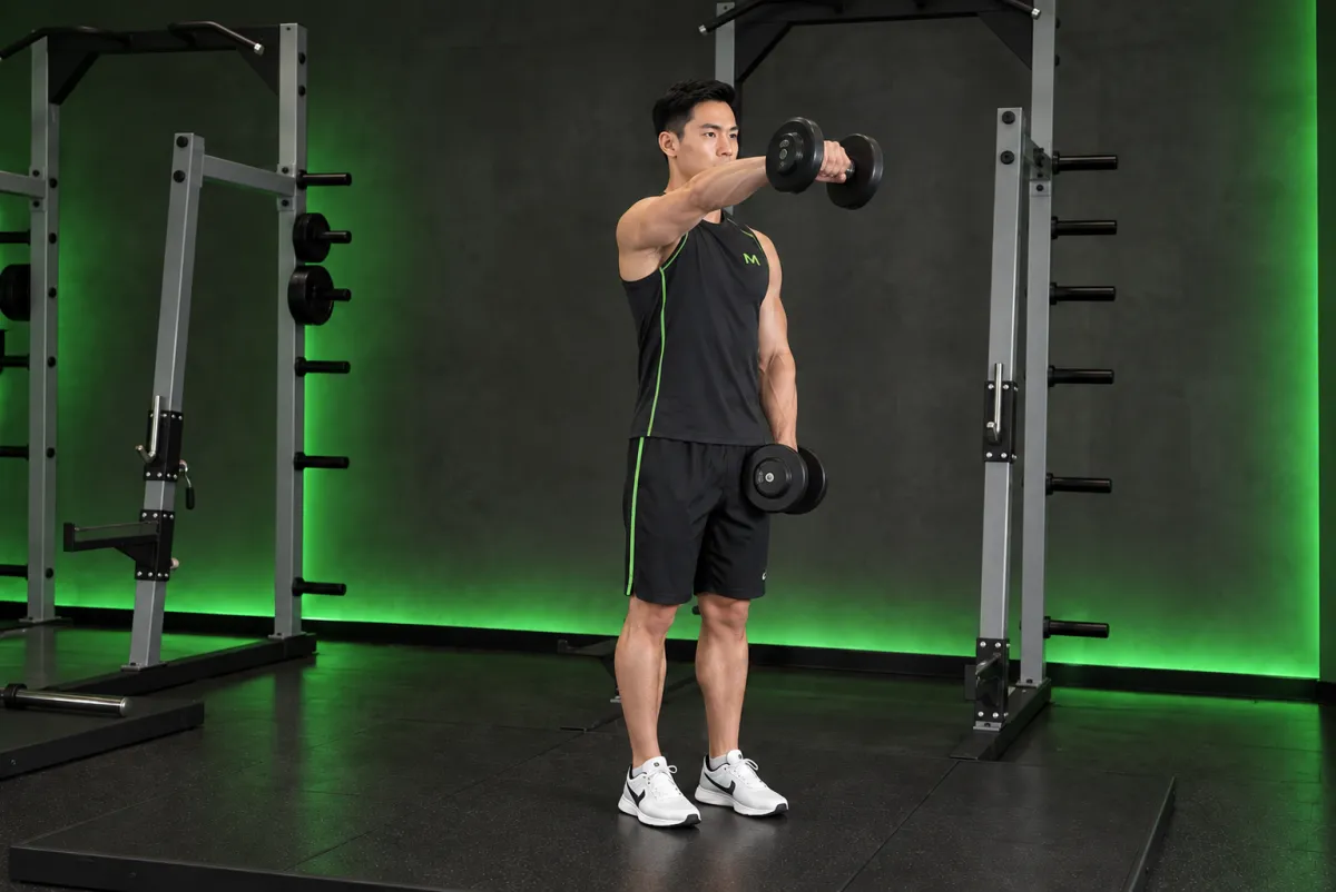 Nâng tạ đơn trước (front dumbbell raise) (Kết thúc)