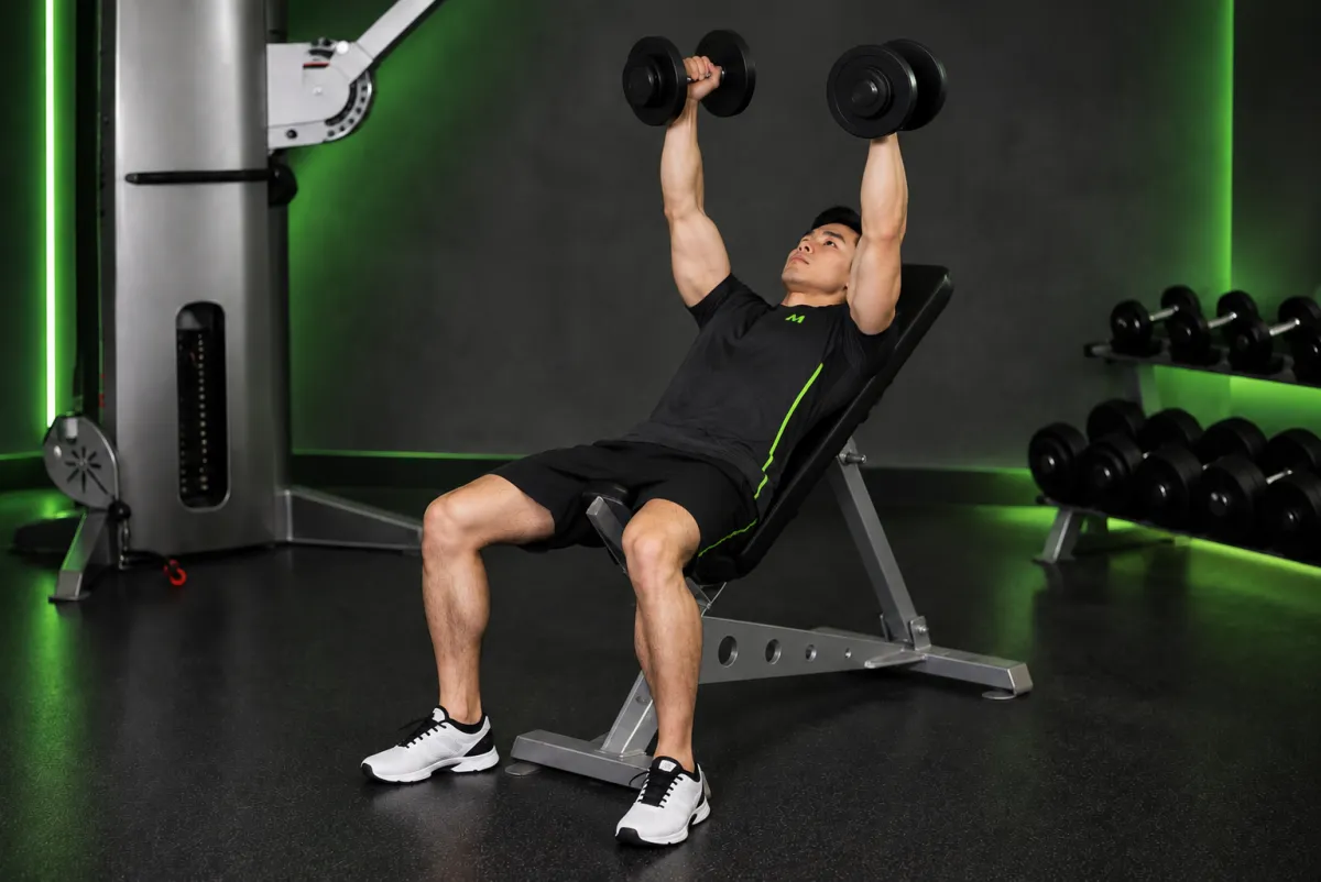 Đẩy ngực dốc lên với tạ đơn – nắm búa (hammer grip incline press) (Kết thúc)