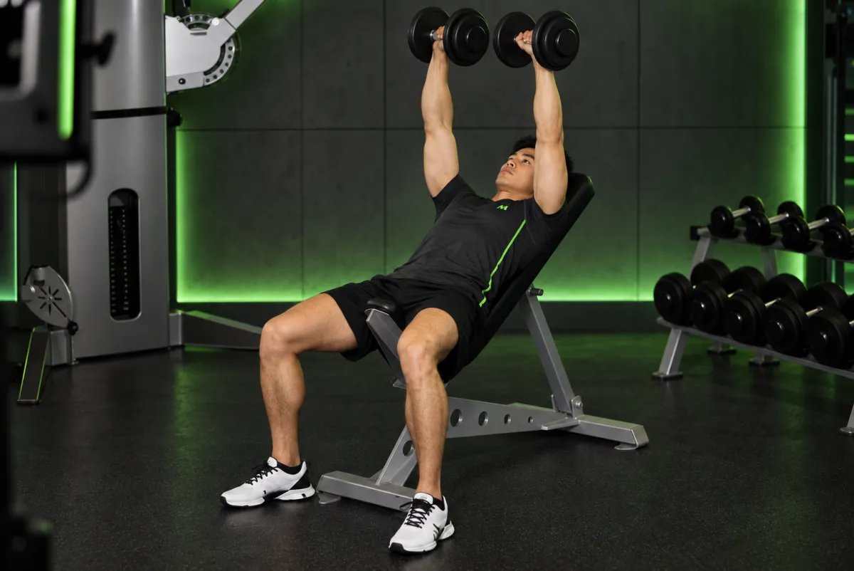 Đẩy tạ đơn ghế dốc lên (incline dumbbell press) (Kết thúc)