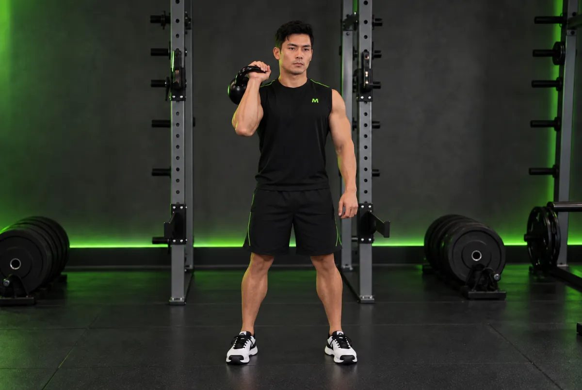 Kettlebell dead clean (kéo tạ ấm từ sàn lên vai) (Kết thúc)