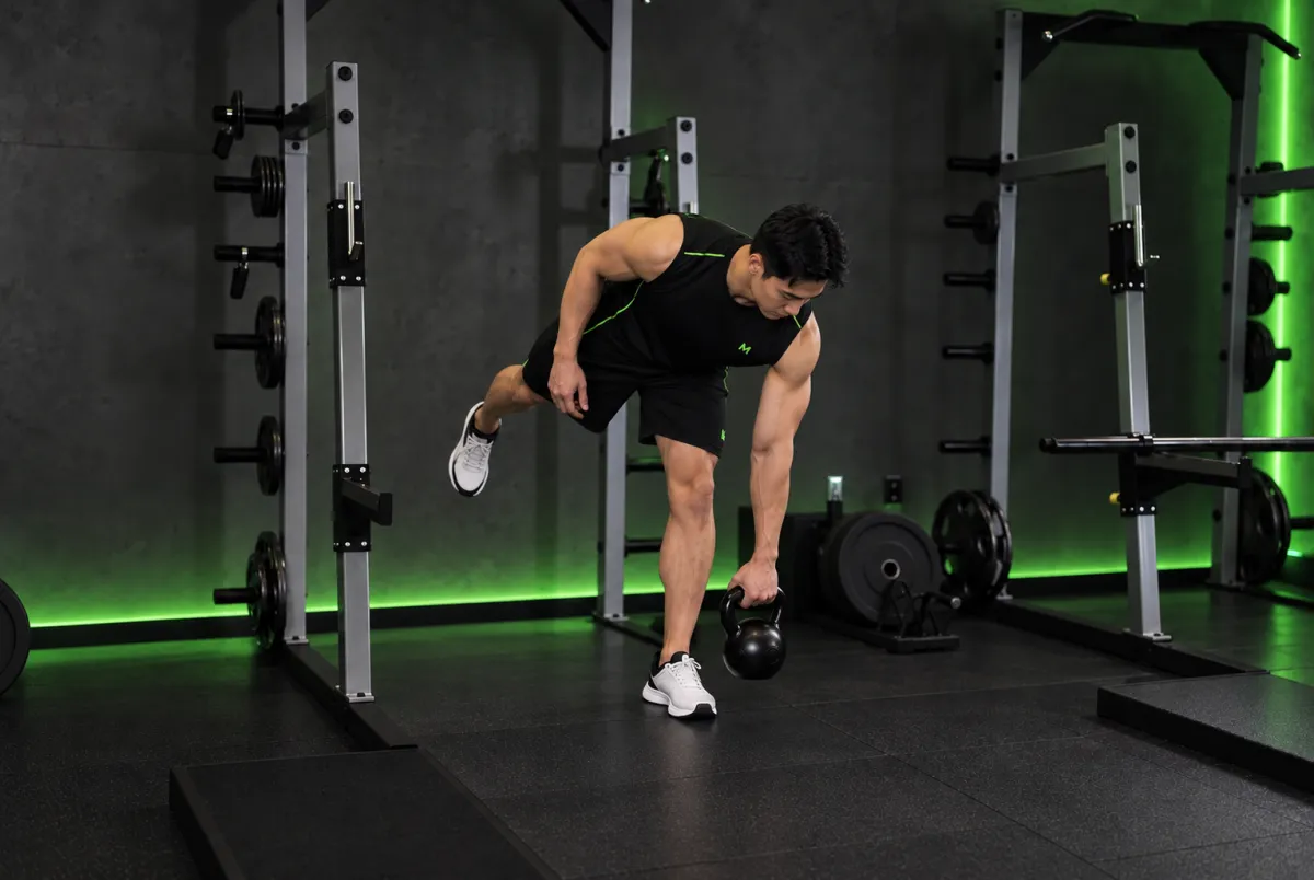 Deadlift một chân với tạ ấm (Kết thúc)