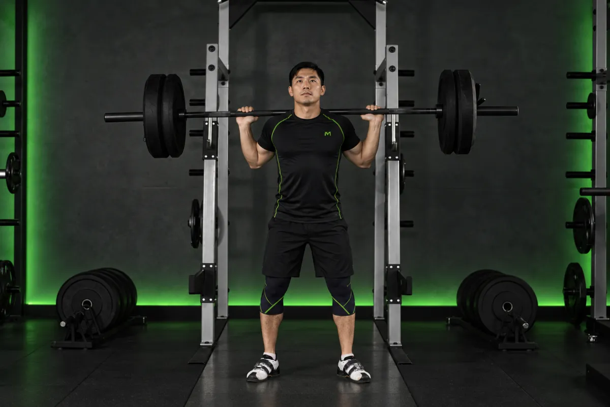 Squat kiểu Olympic (tạ đòn đặt cao) (Bắt đầu)
