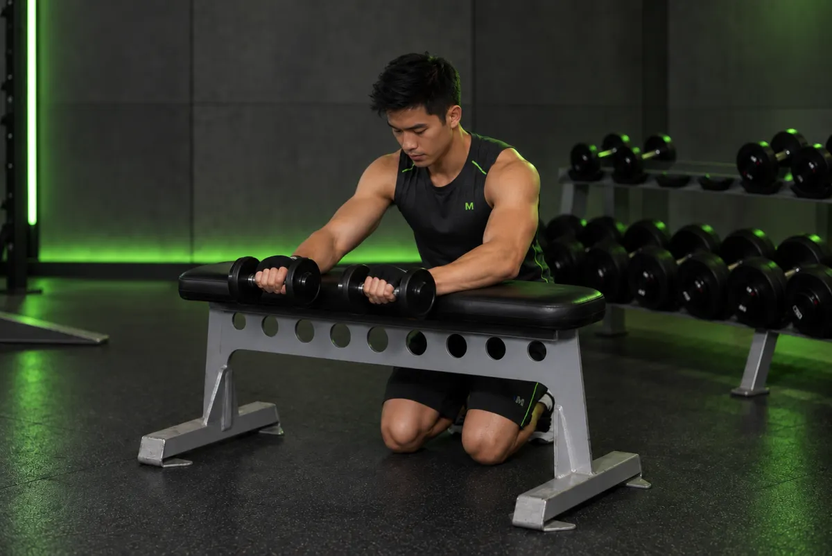 Cuốn cổ tay tạ đơn nắm sấp trên ghế (Kết thúc)