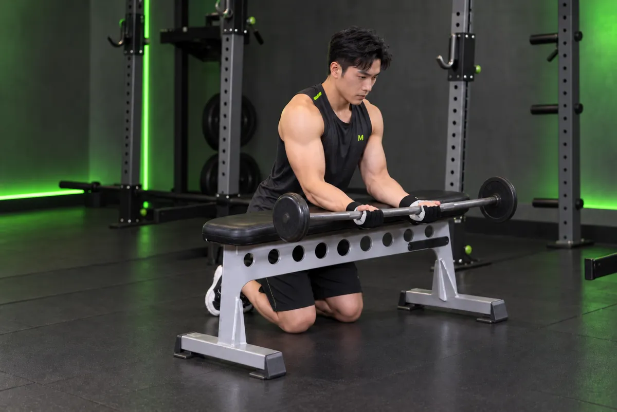 Cuốn cổ tay tạ đòn nắm ngửa trên ghế (Kết thúc)