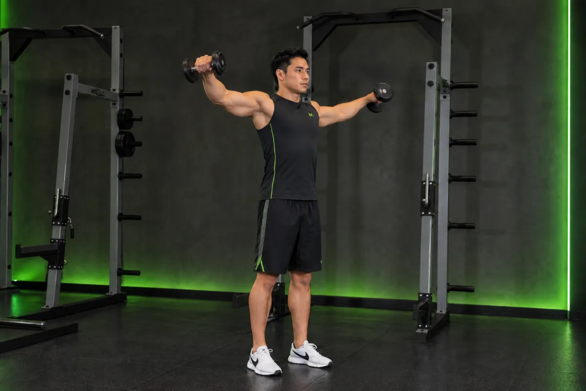Đẩy vai biên độ ngắn với tạ đơn (power partials) (Kết thúc)