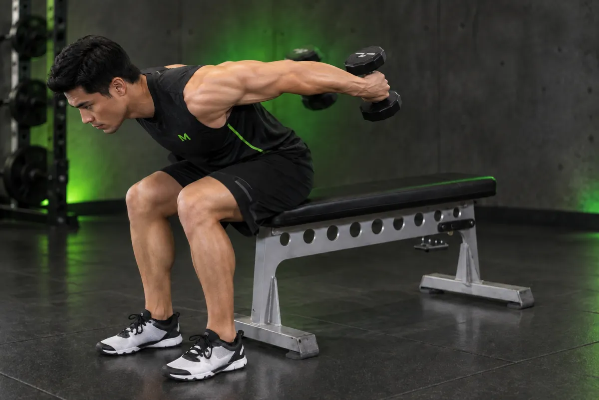 Duỗi tay sau hai tay với tạ đơn, ngồi cúi người (Kết thúc)