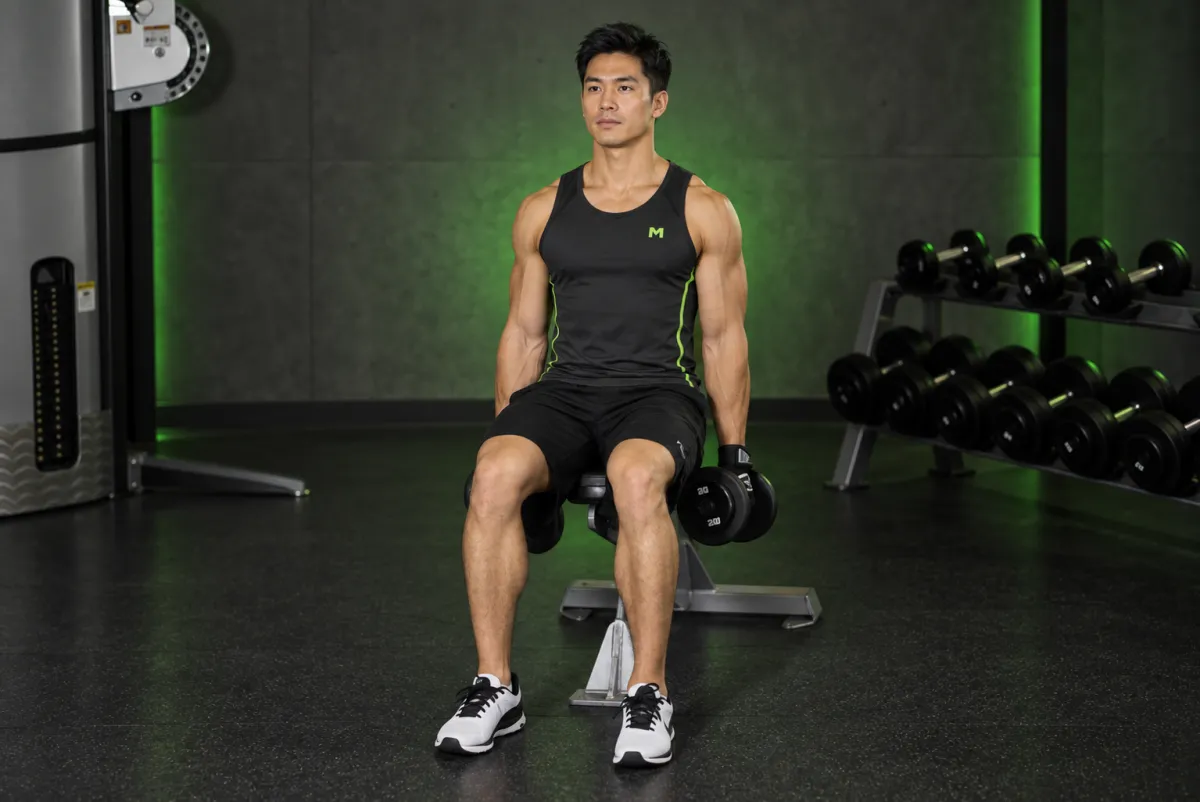 Cuốn tạ đơn ngồi cho phần trong bắp tay trước (Bắt đầu)