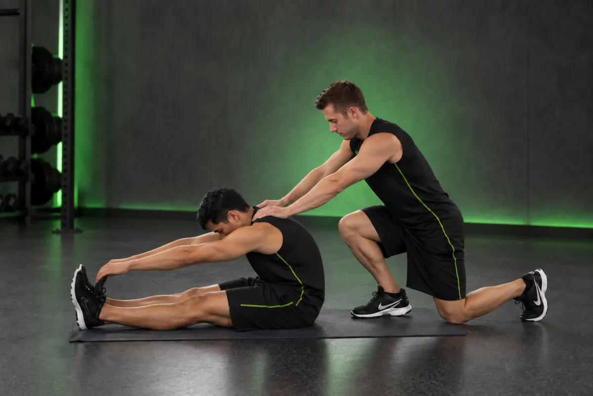 Giãn cơ đùi sau ngồi (một chân duỗi) (Kết thúc)