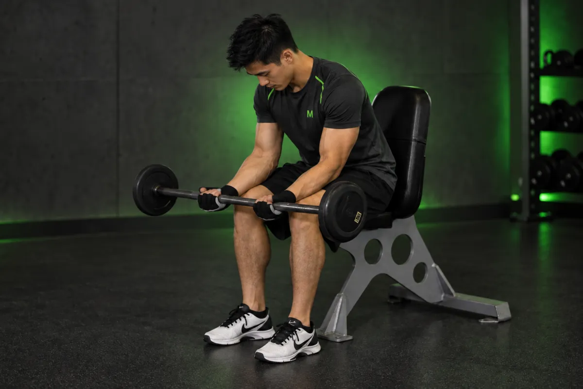 Seated Palm-Up Barbell Wrist Curl (End)