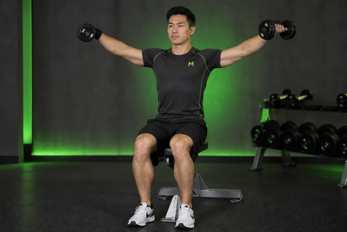 Nâng tạ đơn sang hai bên ngồi (seated lateral raise) (Kết thúc)