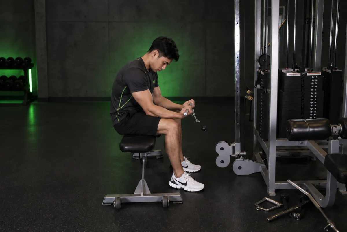 Seated Two-Arm Palms-Up Low-Pulley Wrist Curl (End)