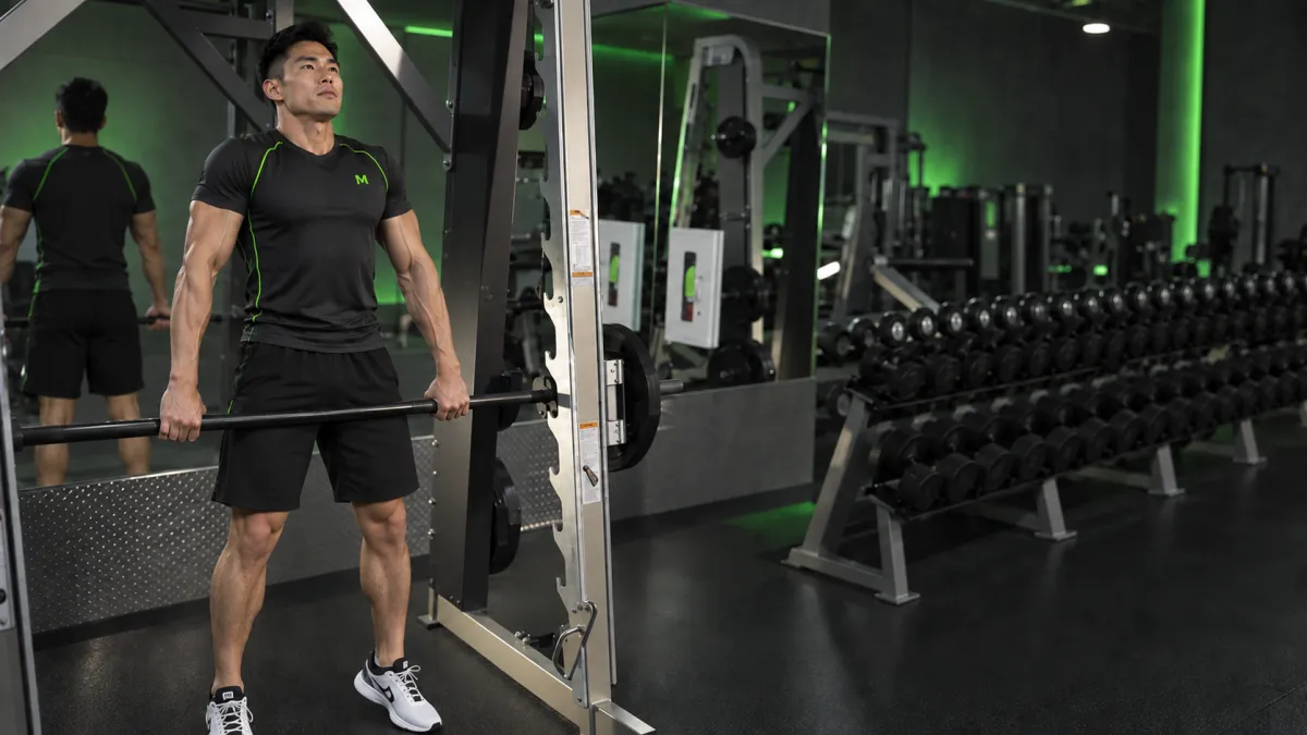 Power clean từ vị trí treo với máy Smith (Kết thúc)