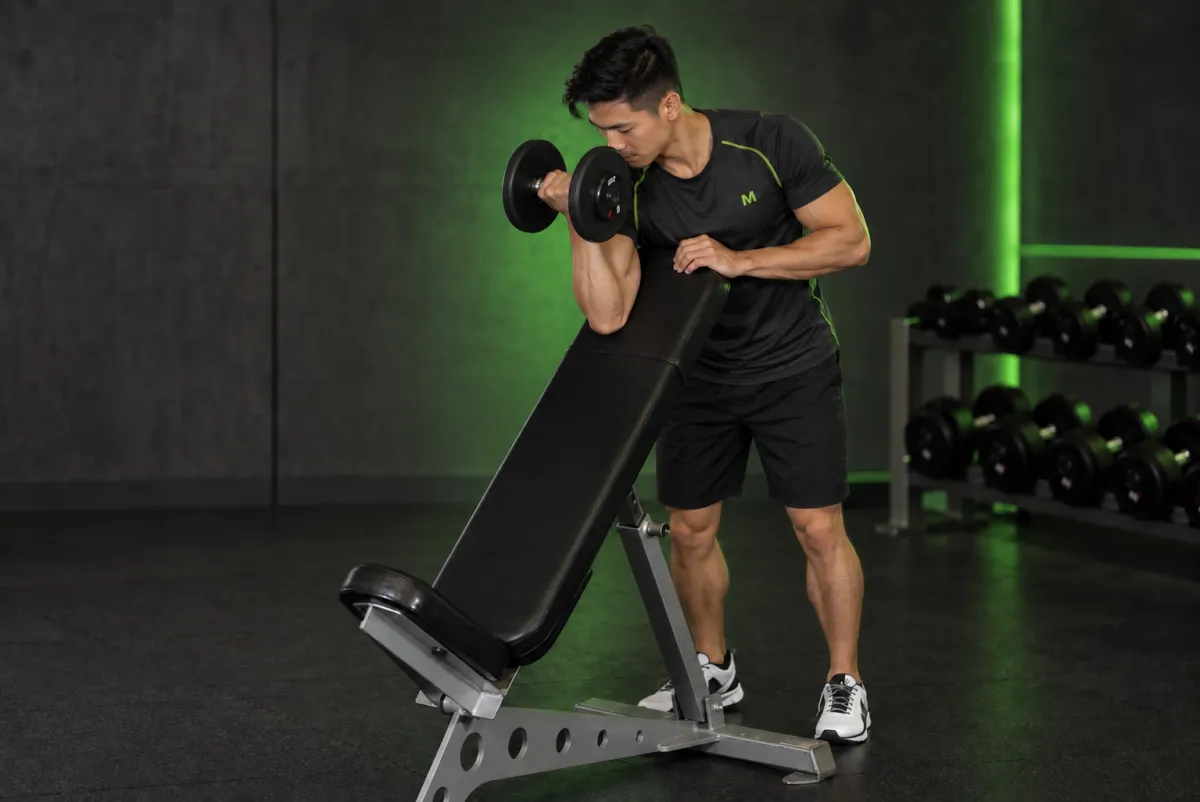 Cuốn tạ đơn một tay tựa ghế dốc (Kết thúc)
